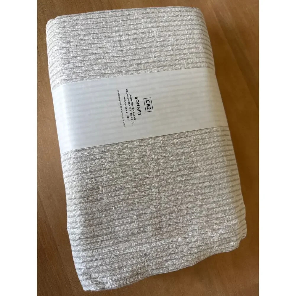 CB2 Sonnet White Grey EUROPEAN FLAX-Certified Linen Full/Queen Duvet Cover